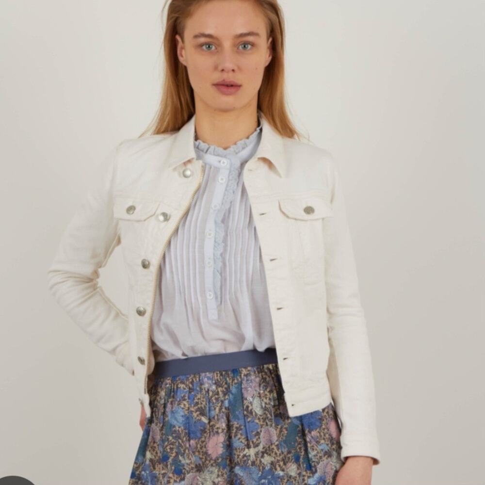 Zadig & Voltaire Kioky Denim Jacket Cropped Blanc Off White Gold Womens Small